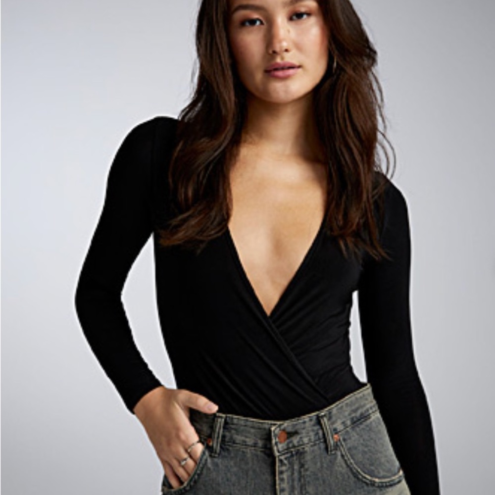Draped Black Women's bodysuit top